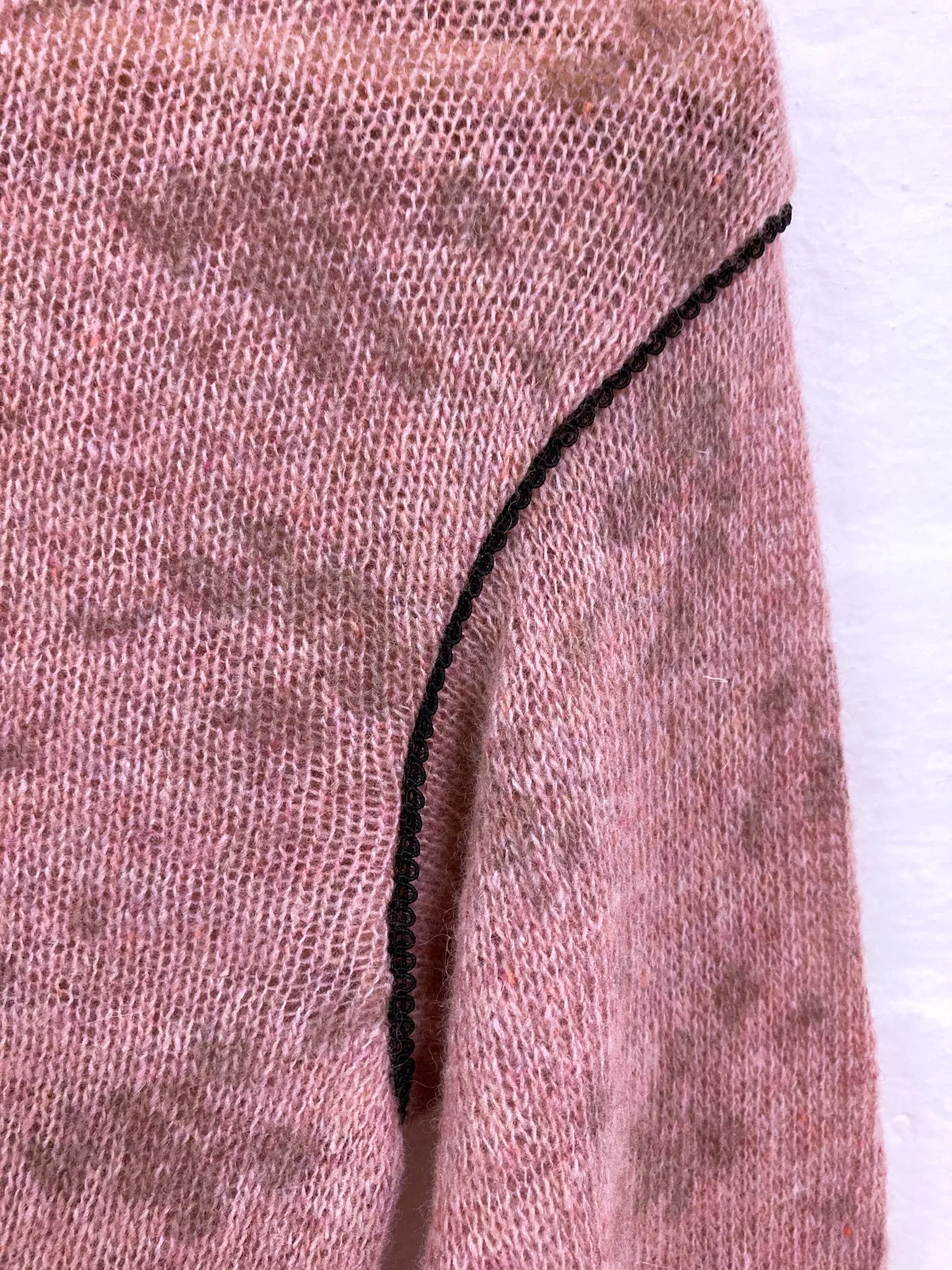 Jean Colonna pink floral print wool long sleeve top with black lace armhole - S