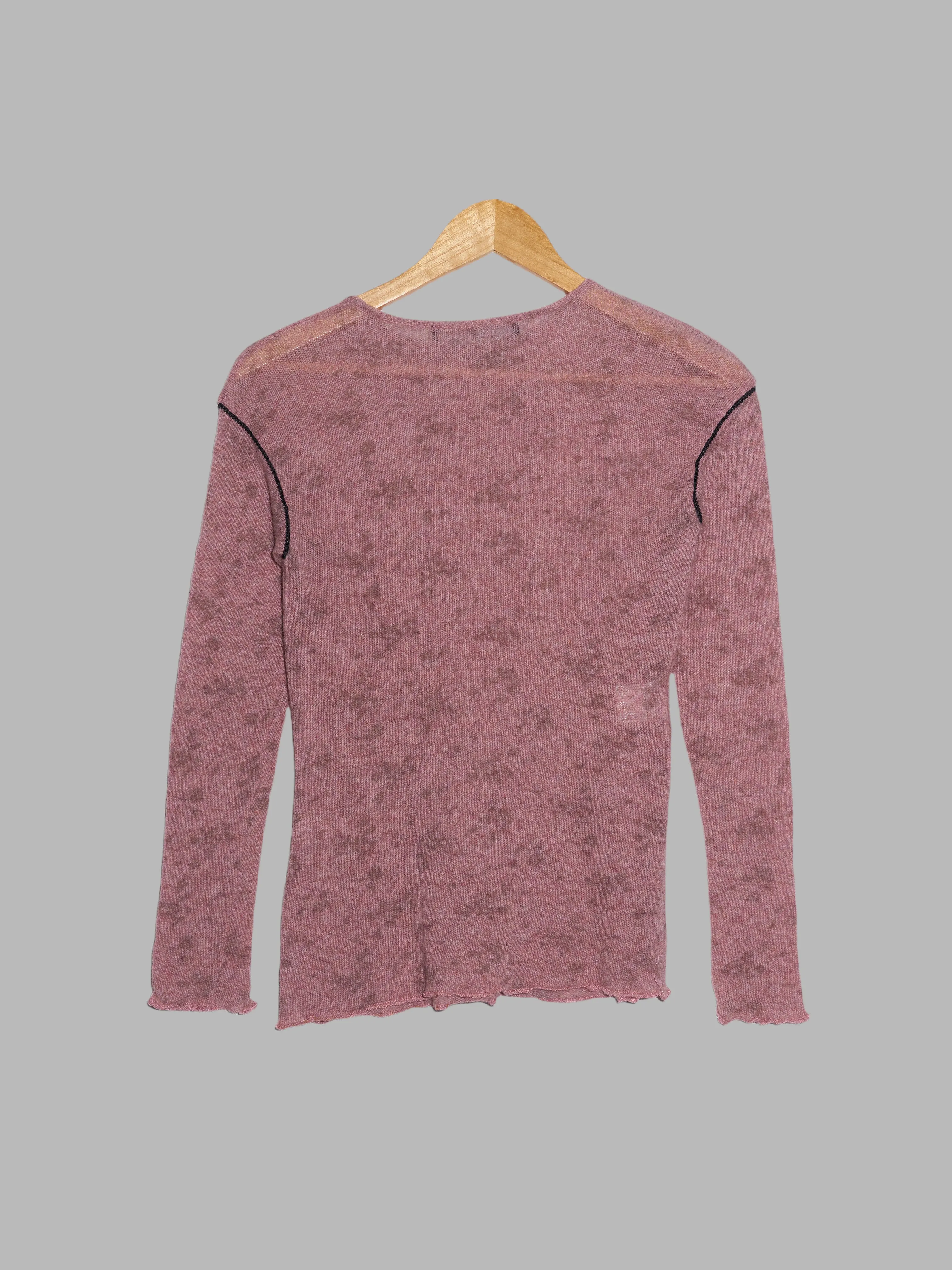 Jean Colonna pink floral print wool long sleeve top with black lace armhole - S