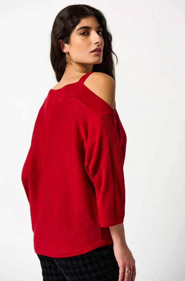 Joseph Ribkoff 234916 Sparkle Knit Cold-Shoulder Sweater Top