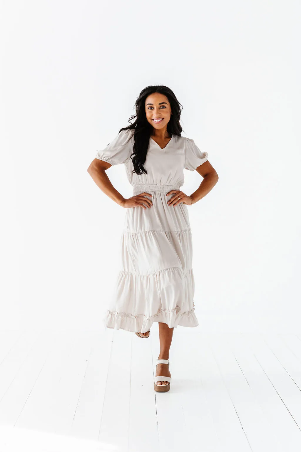 Julia Satin Tiered Dress
