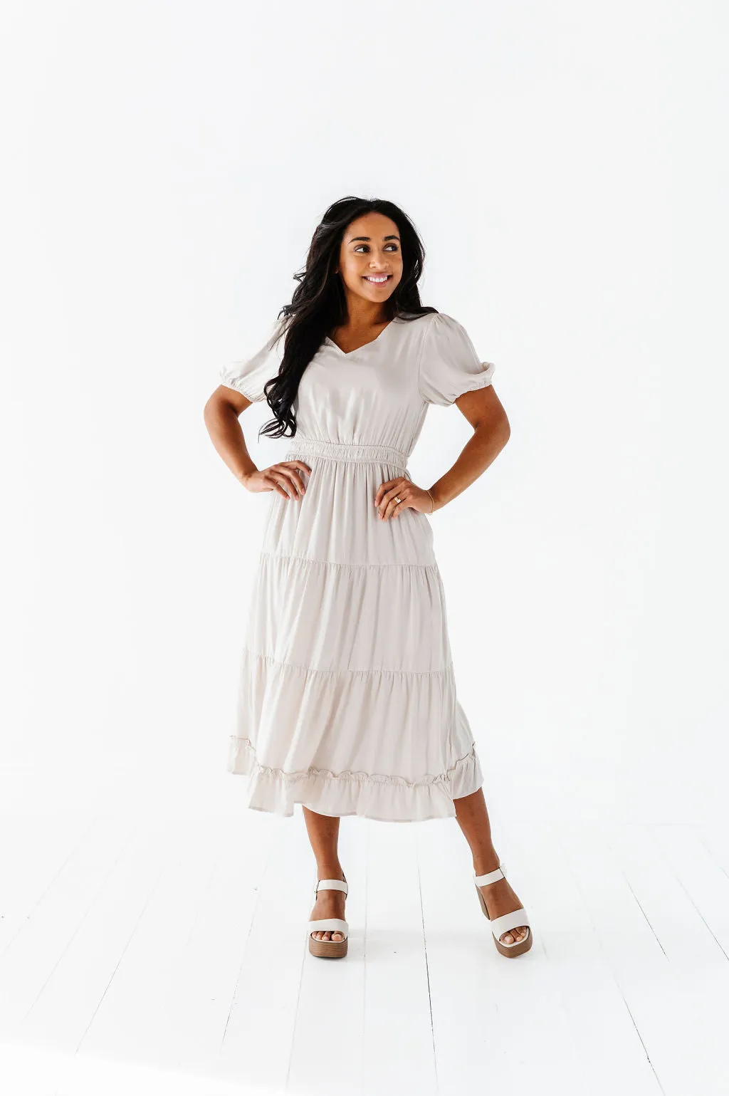Julia Satin Tiered Dress