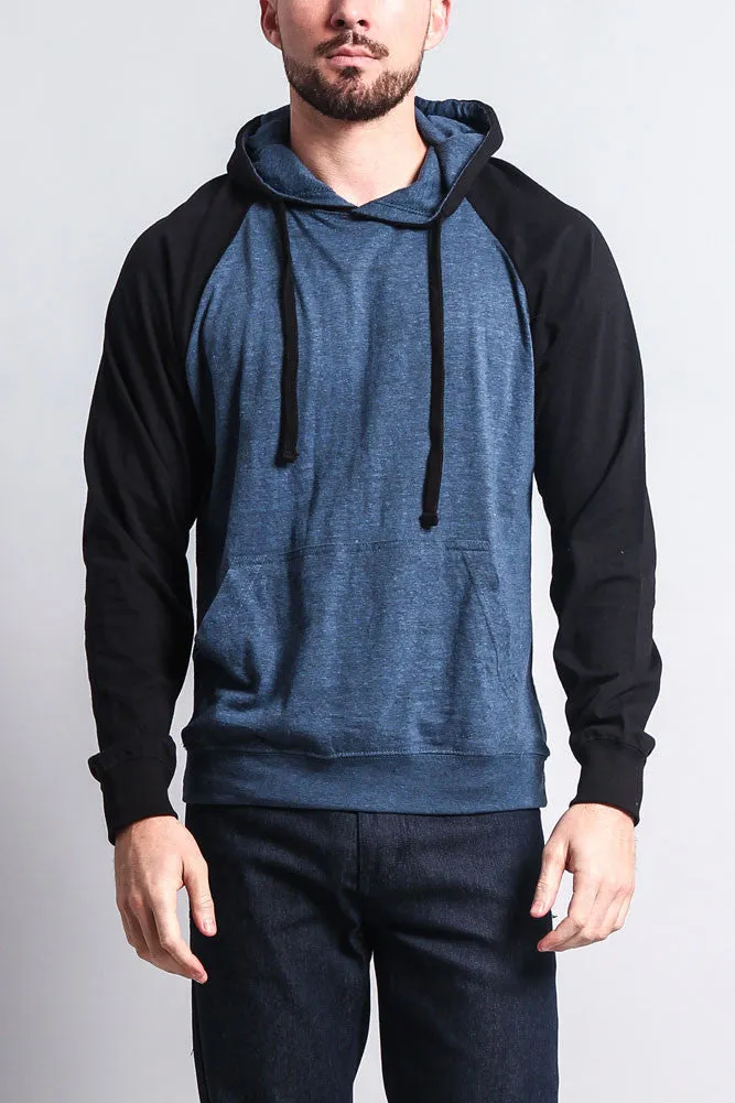 Lightweight Contrast Raglan Sleeve Pullover Hoodie