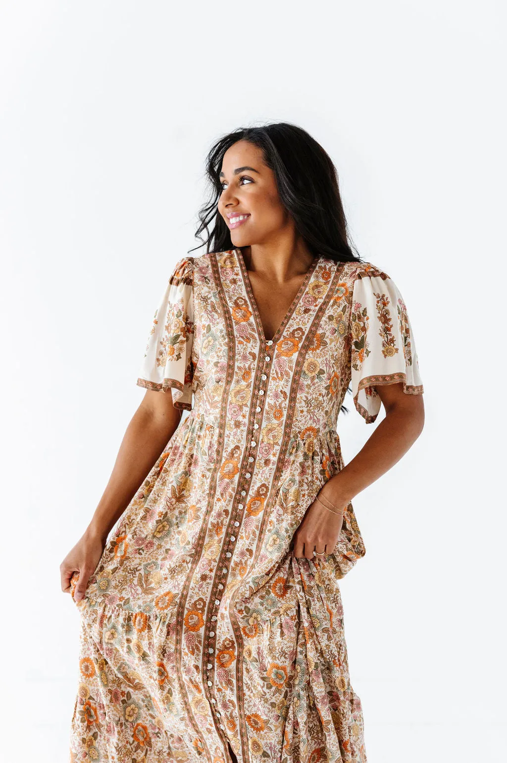 Lyra Floral Midi Dress - Size Small Left
