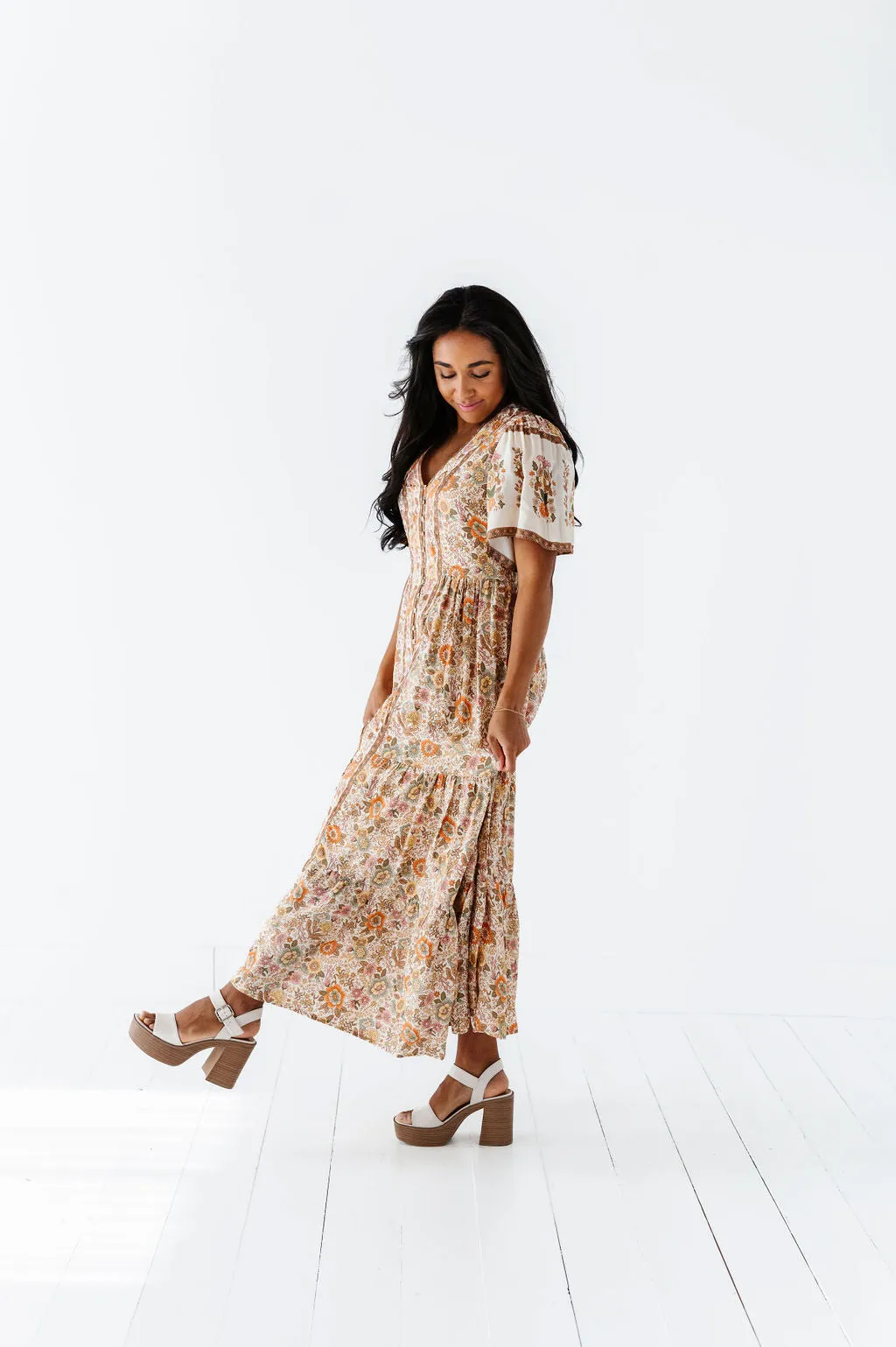 Lyra Floral Midi Dress - Size Small Left