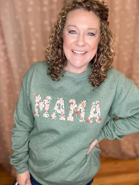 Mama Fall Floral Applique Pullover
