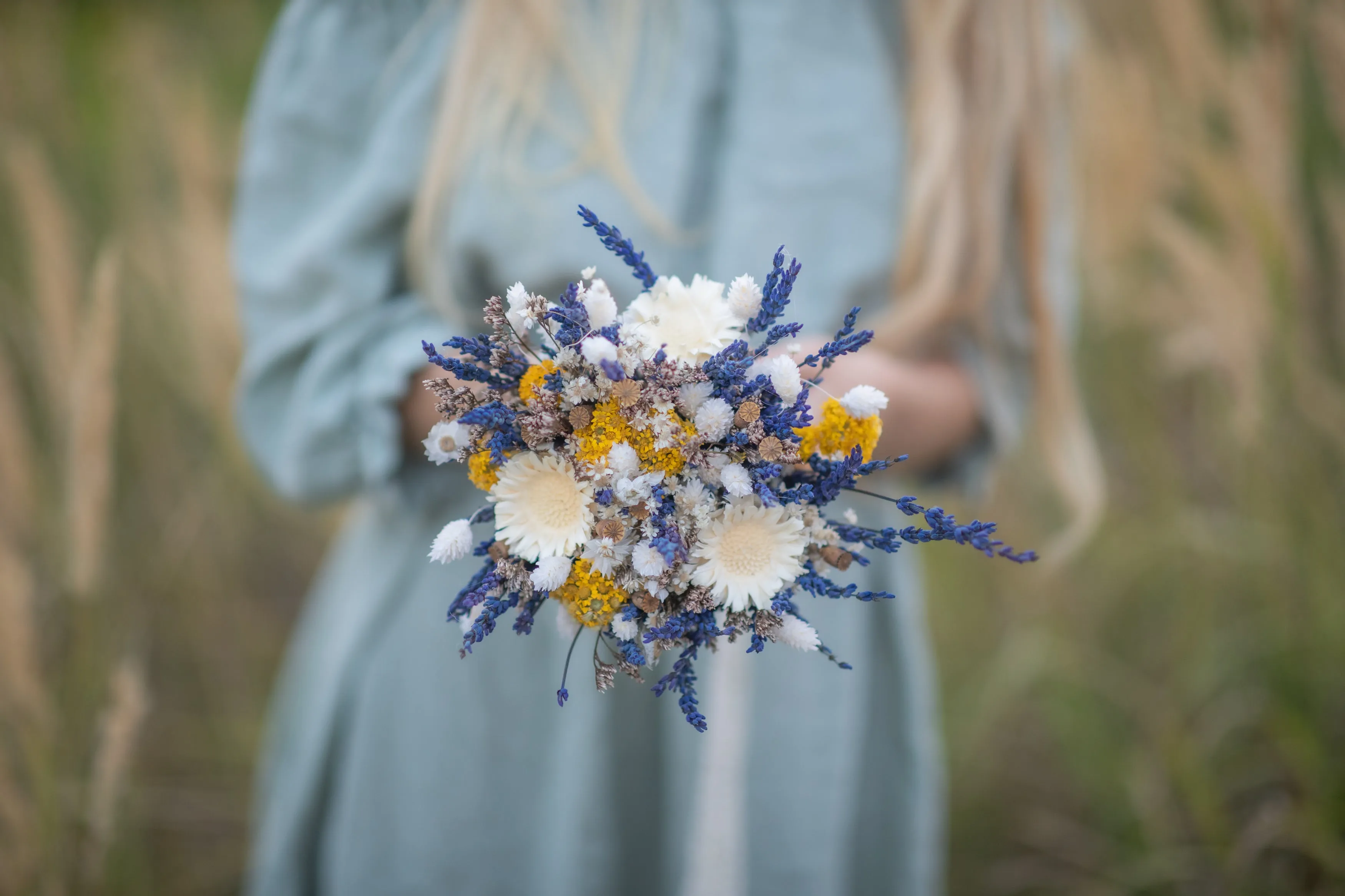 Natural lavender bridal bouquet Navy ivory ochre flower bouquet Wedding accessories Small bridal bouquet Preserved dried flowers Provence