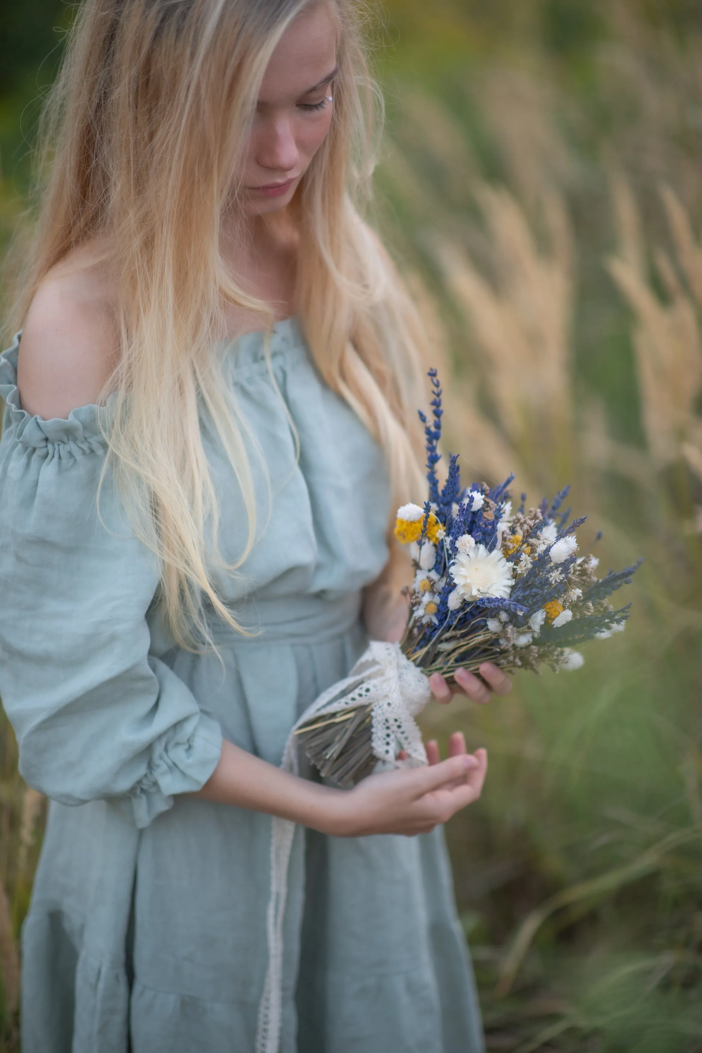 Natural lavender bridal bouquet Navy ivory ochre flower bouquet Wedding accessories Small bridal bouquet Preserved dried flowers Provence