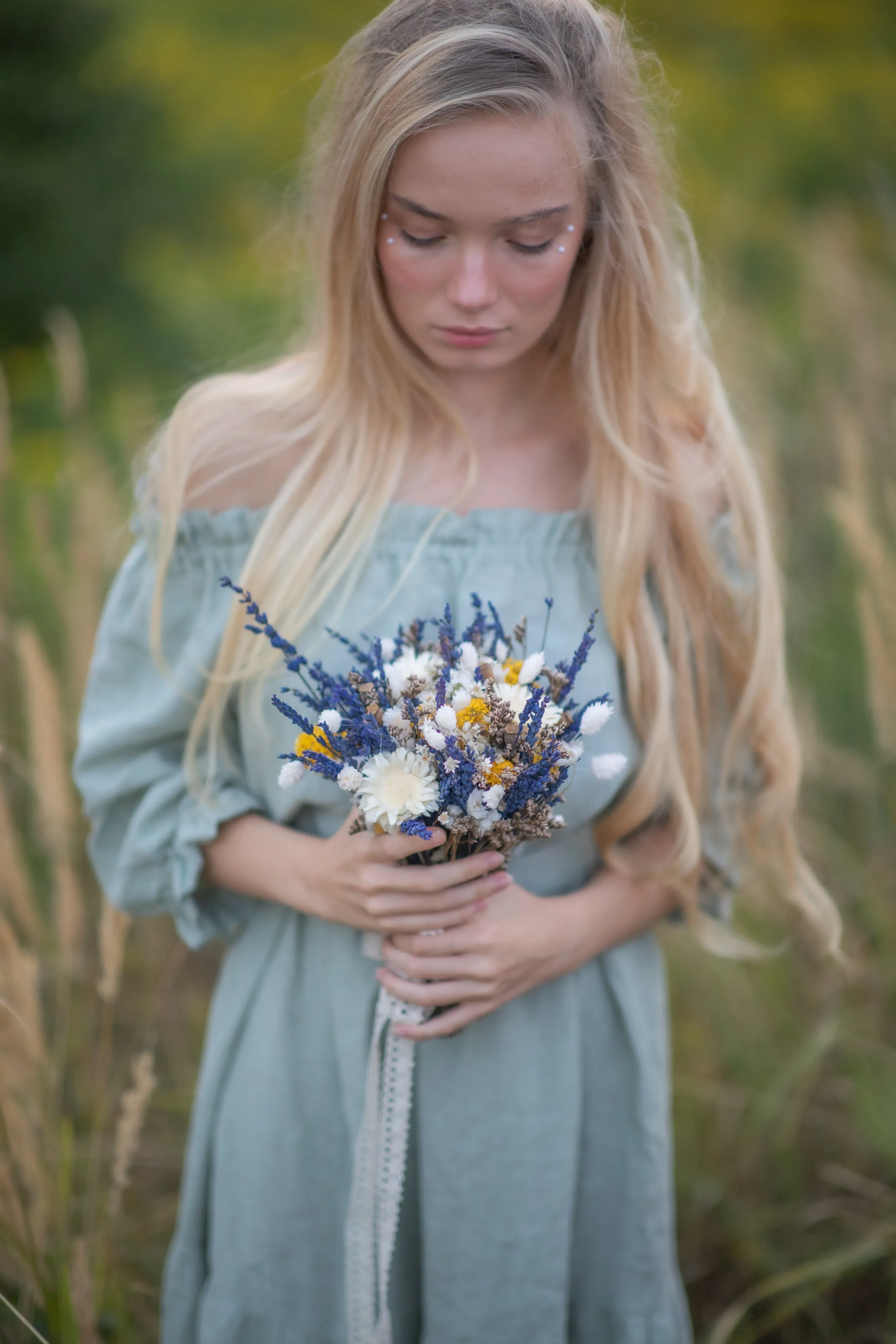 Natural lavender bridal bouquet Navy ivory ochre flower bouquet Wedding accessories Small bridal bouquet Preserved dried flowers Provence