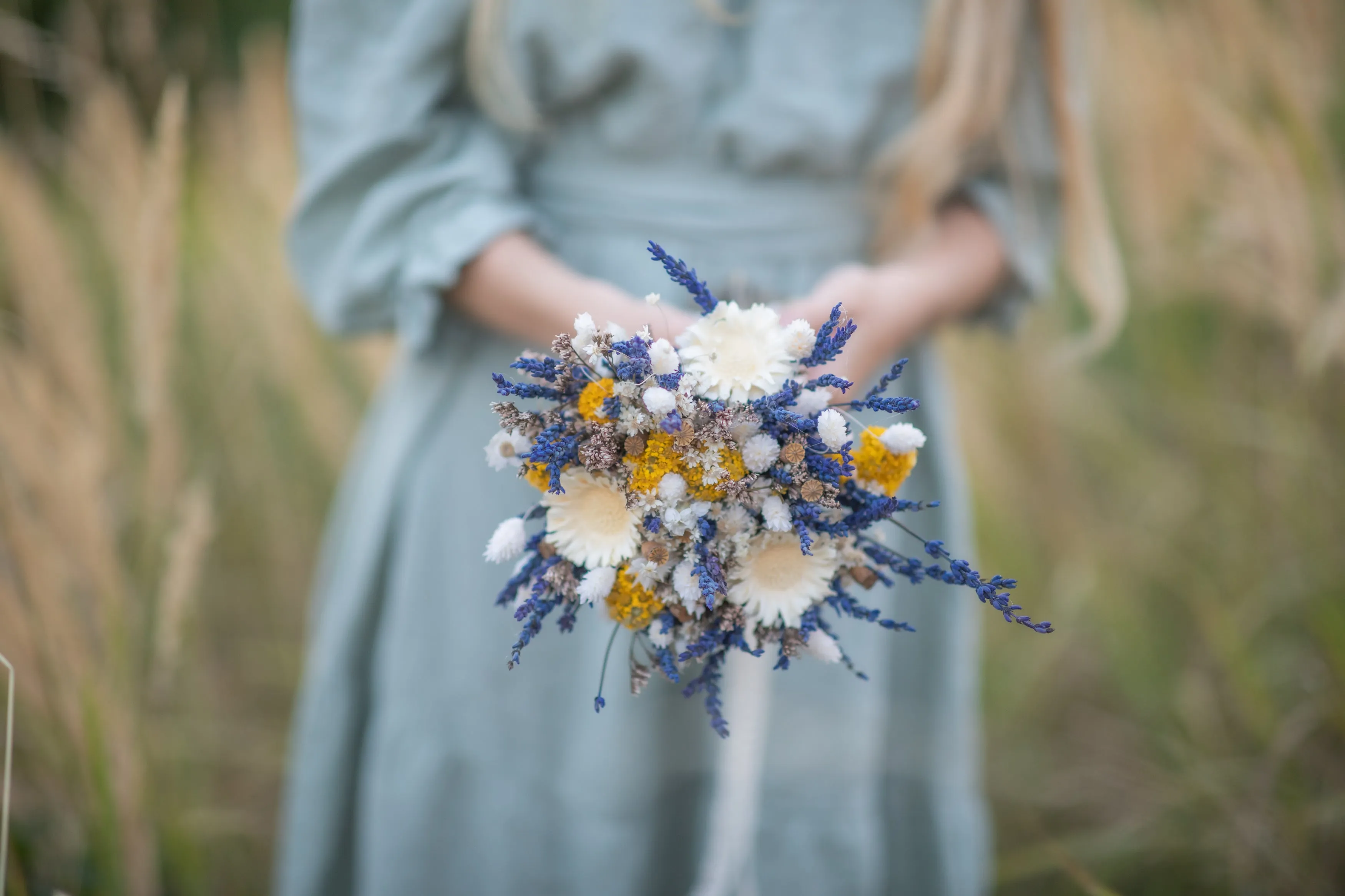 Natural lavender bridal bouquet Navy ivory ochre flower bouquet Wedding accessories Small bridal bouquet Preserved dried flowers Provence