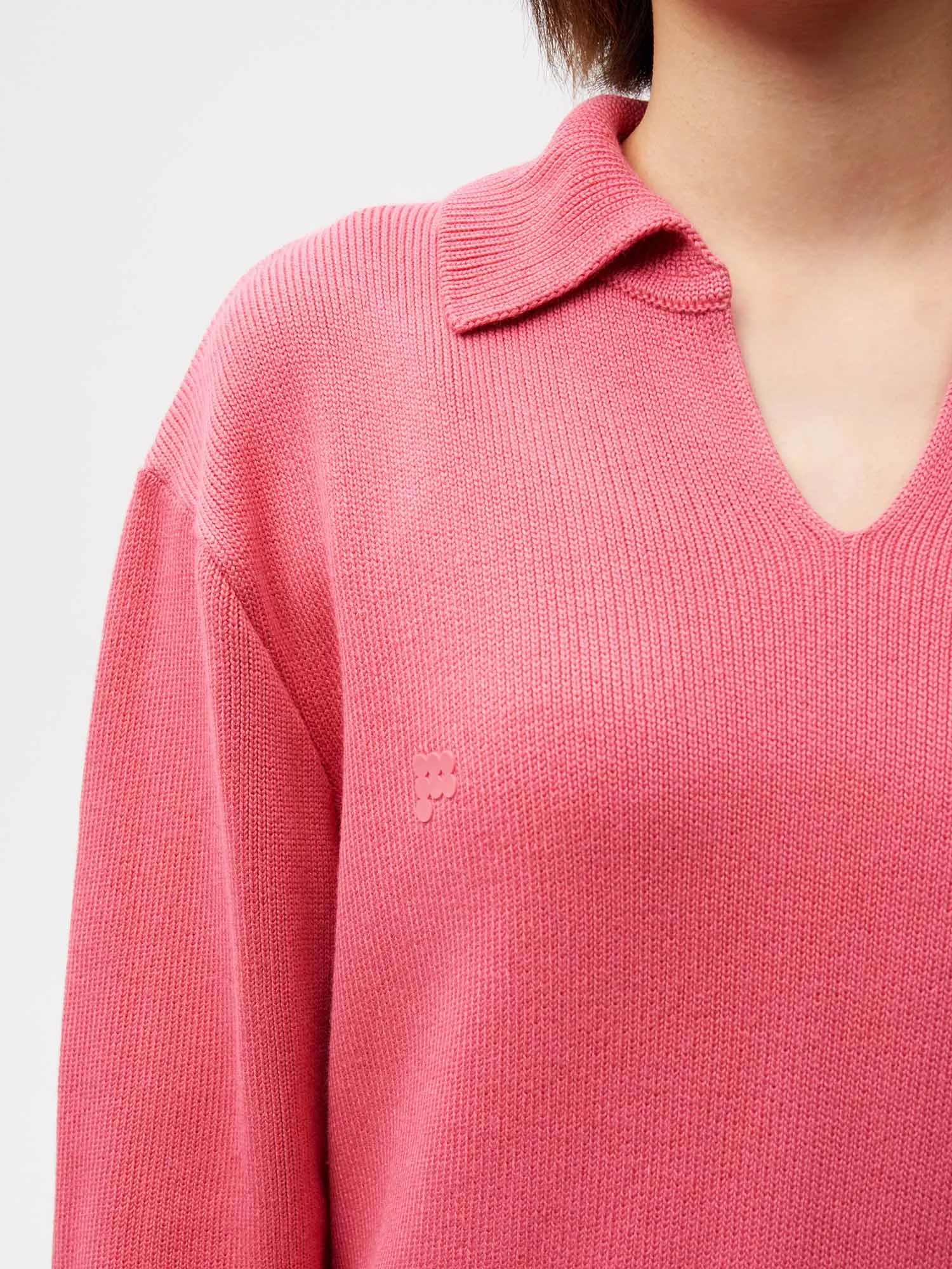 Open Collar Knit Jumper—lotus pink