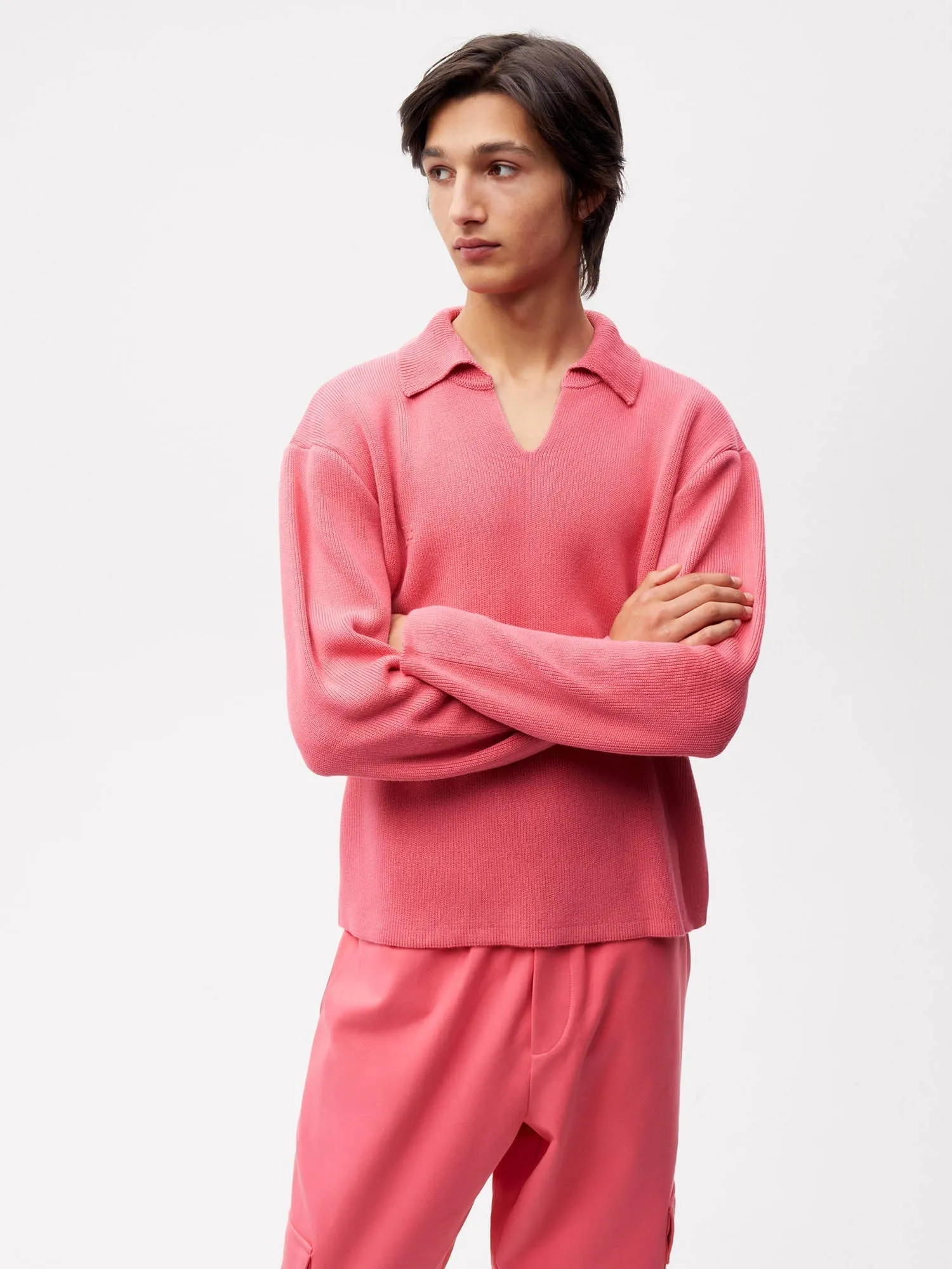Open Collar Knit Jumper—lotus pink