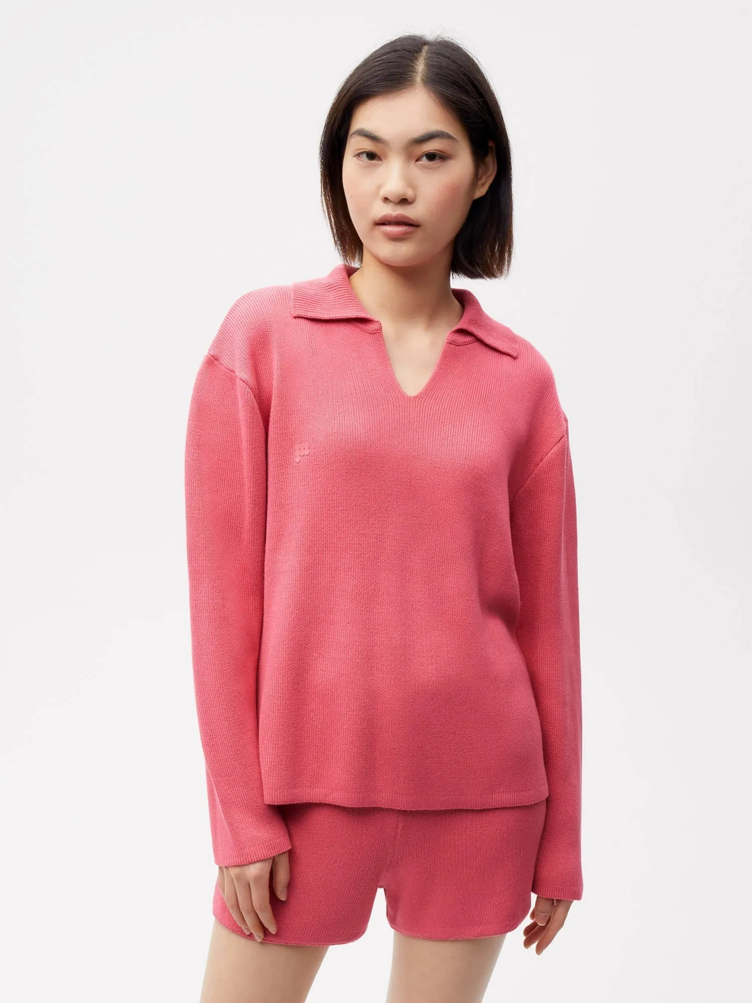 Open Collar Knit Jumper—lotus pink
