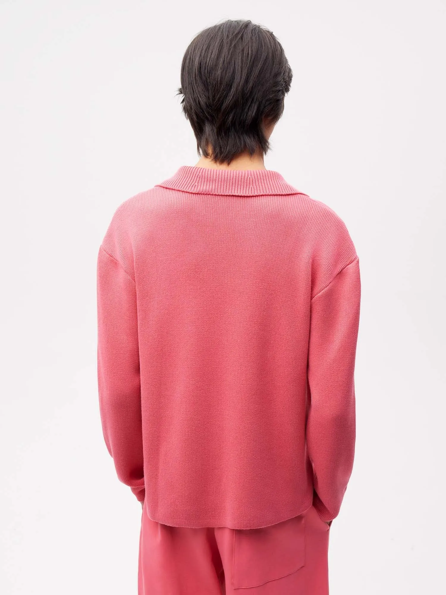 Open Collar Knit Jumper—lotus pink