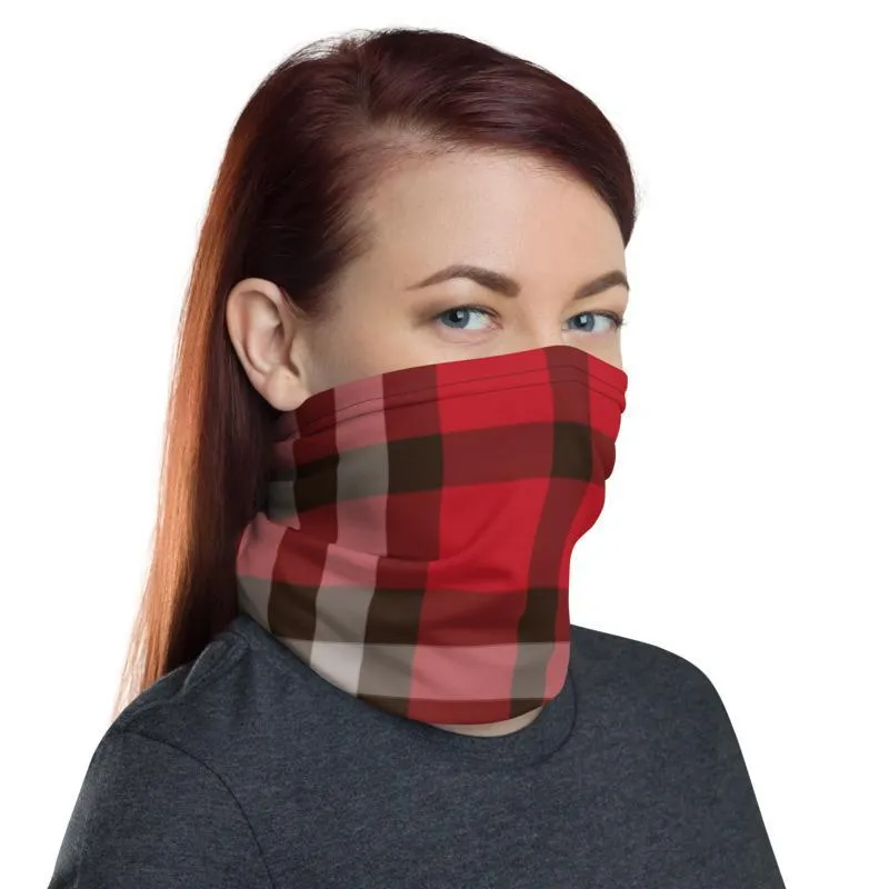 Red brown plaid gray checkered - neck gaiter 12 in 1 face cover head wear headband wrap balaclava mask head wear beanie - US Fast Shipping