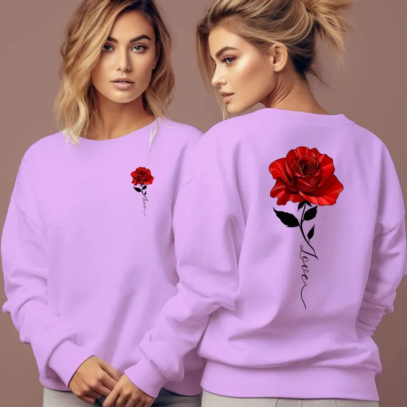 Rose Artistic Letter Printed Sweatshirts Women Fashion Street Pullover Vintage Floral Round Neck Tracksuit Autumn Female Hoodies