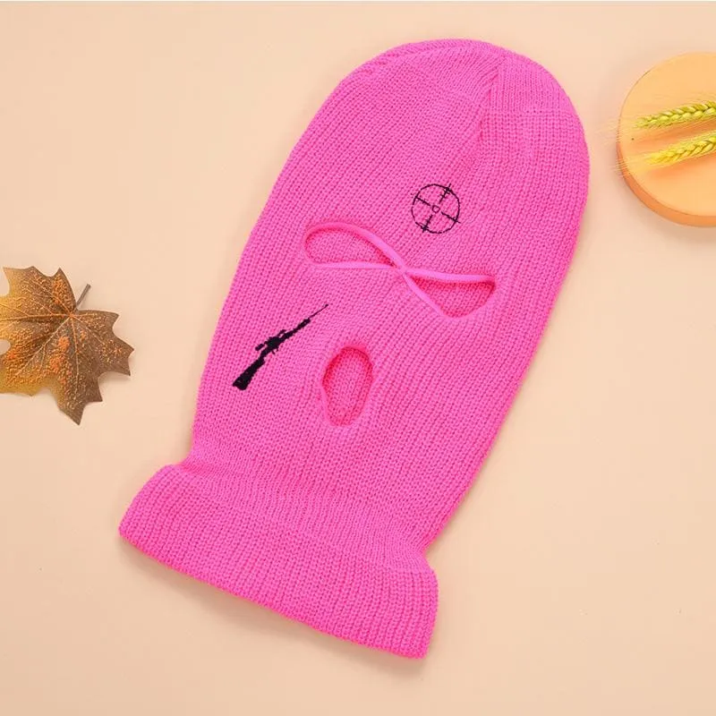 Rose Rifle Target Embroidery 3 Holes Ski Mask