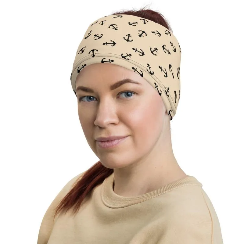 Ship anchor black pattern mask Face cover, Neck Gaiter scarve, Headwear, Headband, Bandana, Balaclava, Beanie, Wristband, Hairband, Hood, Head wrap made in US