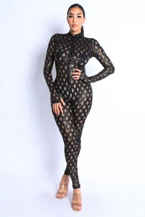 Smokey Hollow Foiled Hole Jumpsuit-Black