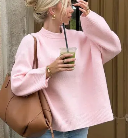 Solid Long Stylish Sleeve Knit Pullover