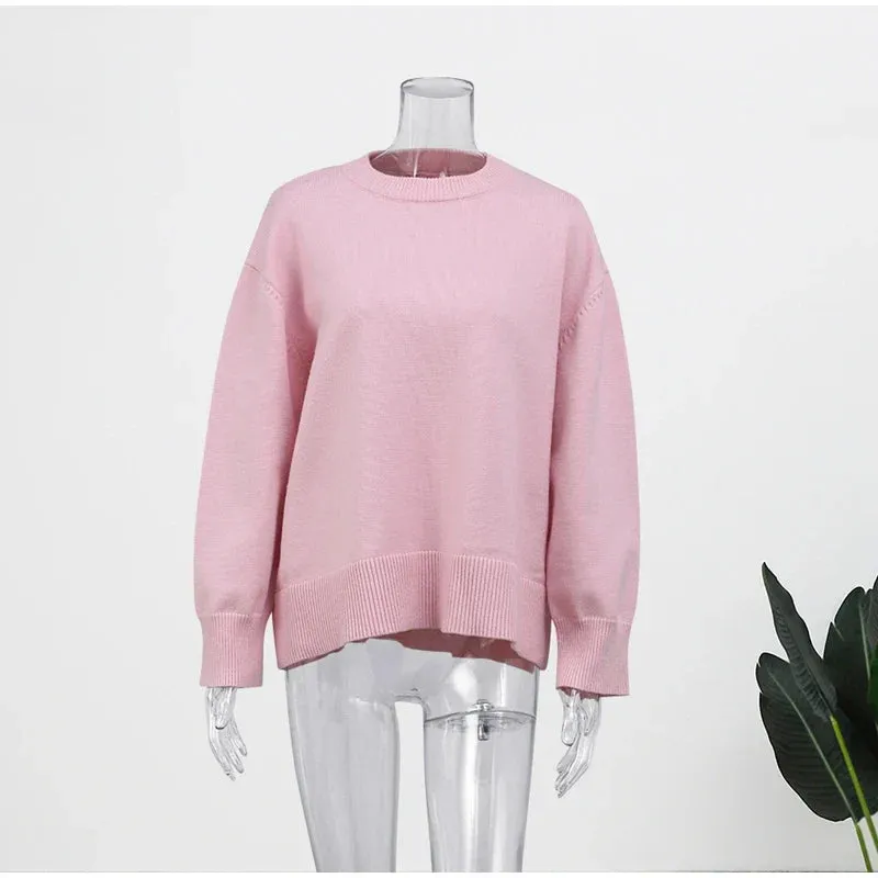 Solid Long Stylish Sleeve Knit Pullover