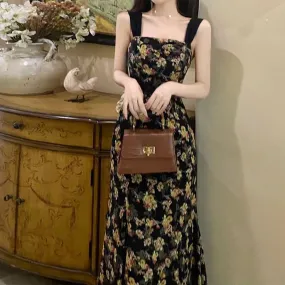 Toleet alien invasion dress to impress French Retro Elegant Backless Dress Women's Summer New Niche Floral Strap Dress