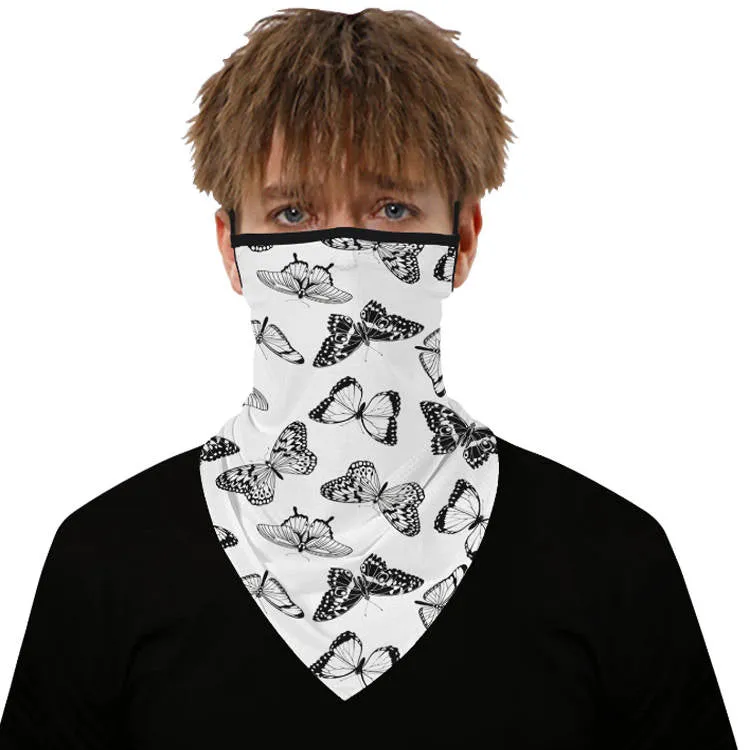 Unisex Face Scarf Bandana with Ear Loops Butterfly