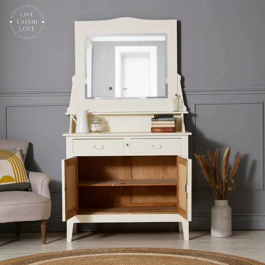 Vintage French Painted Dressing Table with Beveled Mirror Cupboard