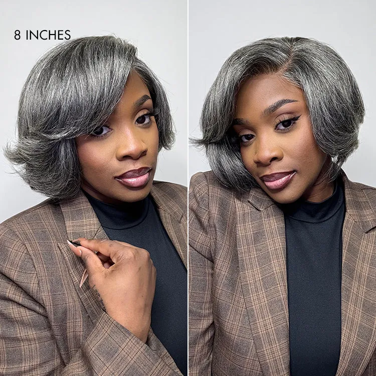 VIP ONLY | Boss Vibe Salt & Pepper Layered Bob / Body Wave Glueless Pre-Cut Minimalist Lace Grey Wig