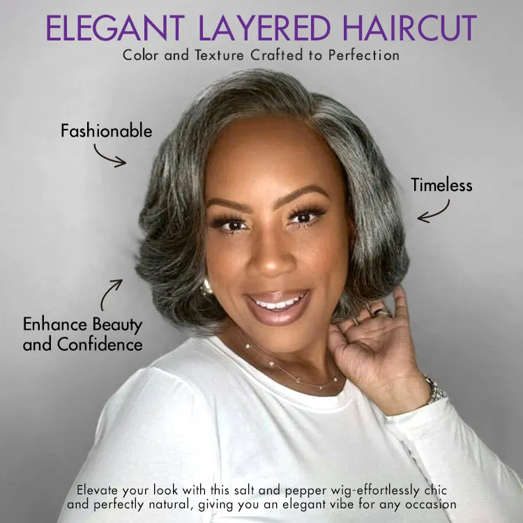 VIP ONLY | Boss Vibe Salt & Pepper Layered Bob / Body Wave Glueless Pre-Cut Minimalist Lace Grey Wig