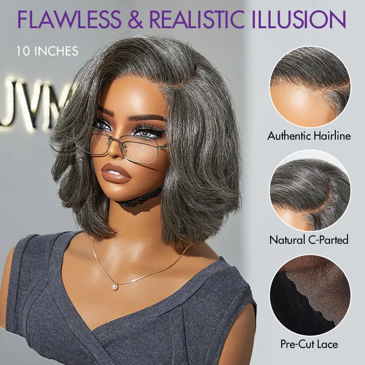VIP ONLY | Boss Vibe Salt & Pepper Layered Bob / Body Wave Glueless Pre-Cut Minimalist Lace Grey Wig
