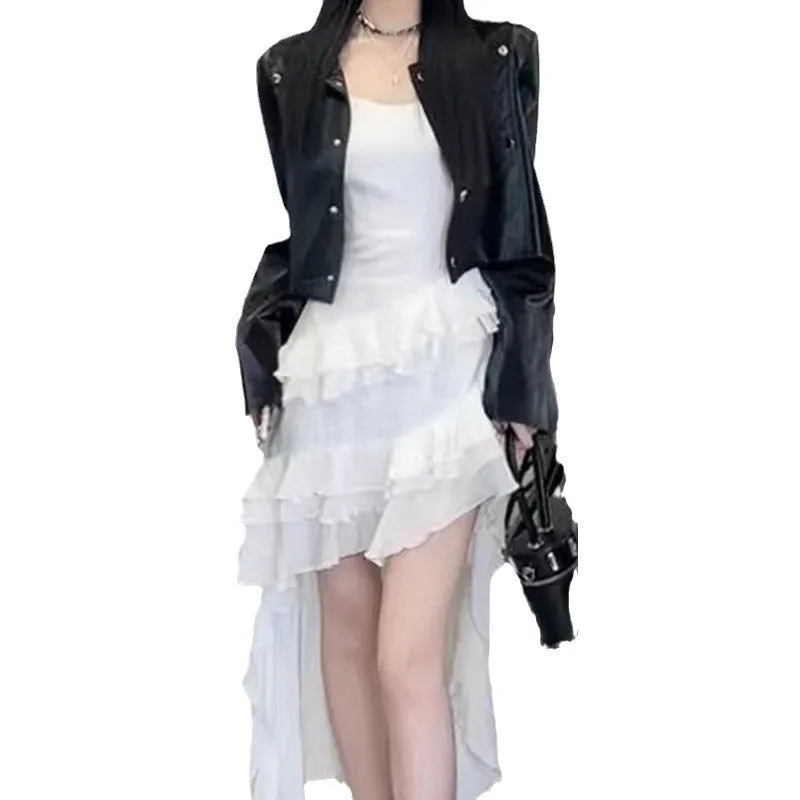Wenkouban christmas outfit women winter outfits  Black Friday White Dress Women's Summer French Temperament Irregular Dress Stacked Dress
