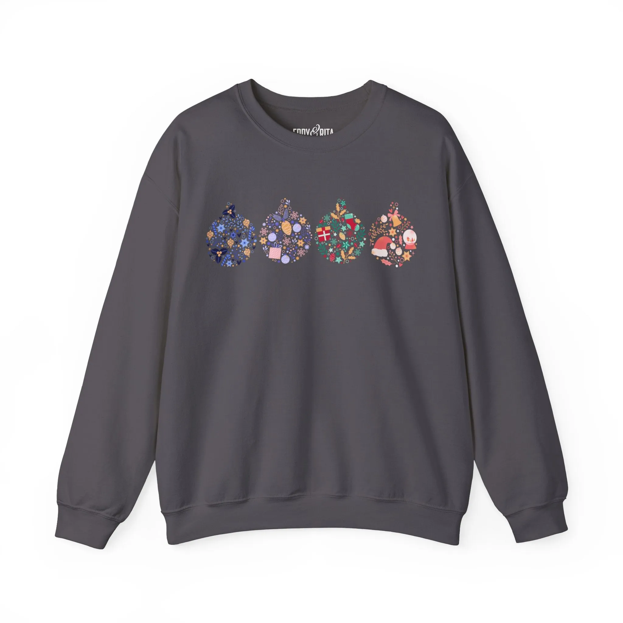 Women’s Heavy Sweatshirt – Four Ornate Christmas Ornaments Design | Cozy and Festive Holiday Pullover