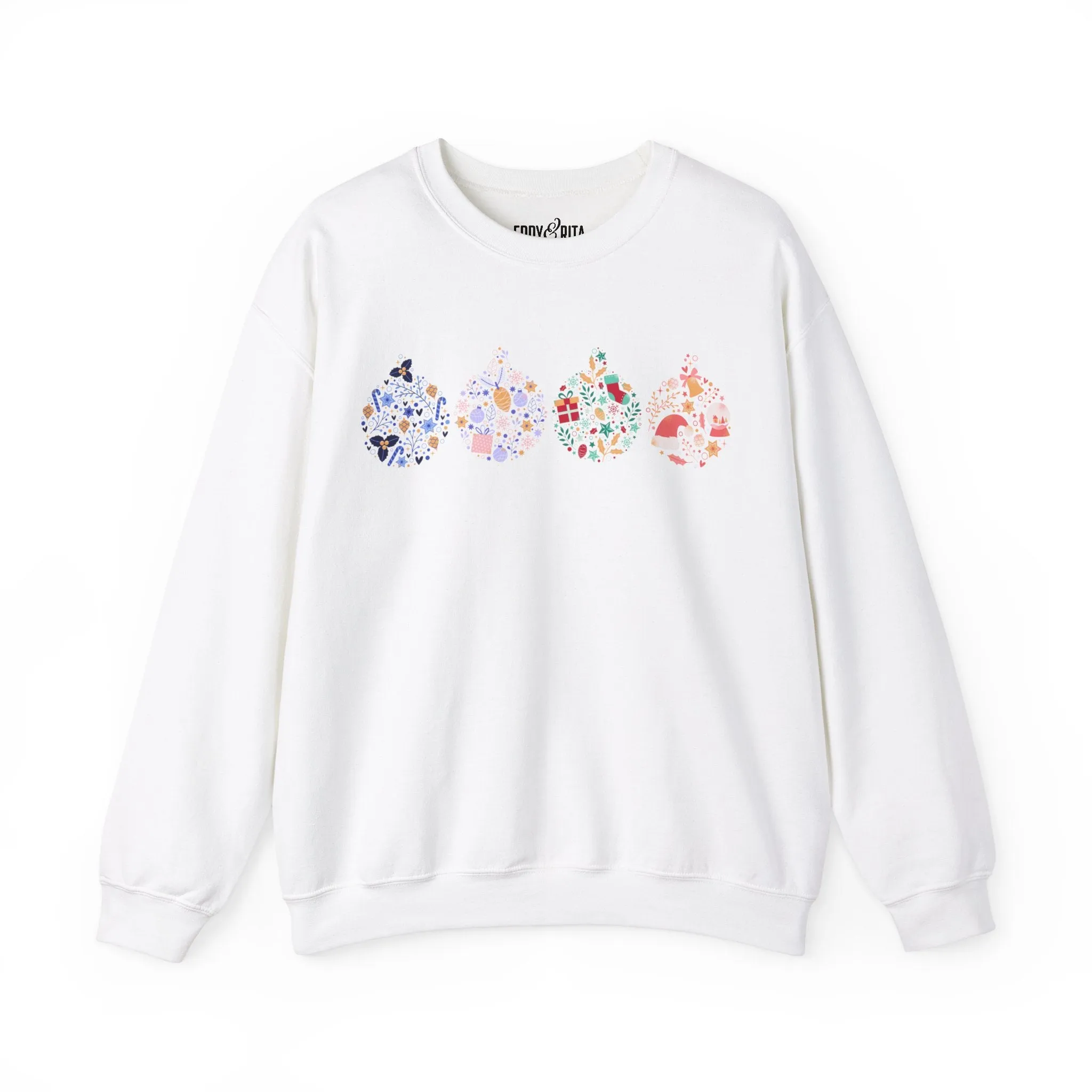 Women’s Heavy Sweatshirt – Four Ornate Christmas Ornaments Design | Cozy and Festive Holiday Pullover