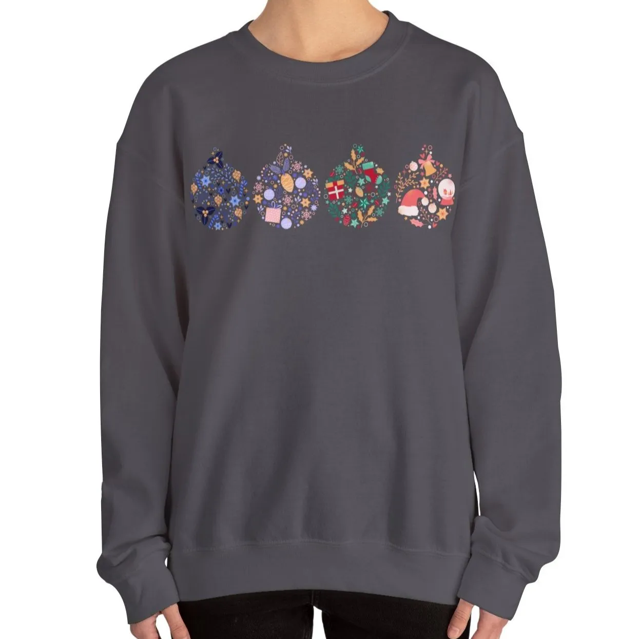 Women’s Heavy Sweatshirt – Four Ornate Christmas Ornaments Design | Cozy and Festive Holiday Pullover